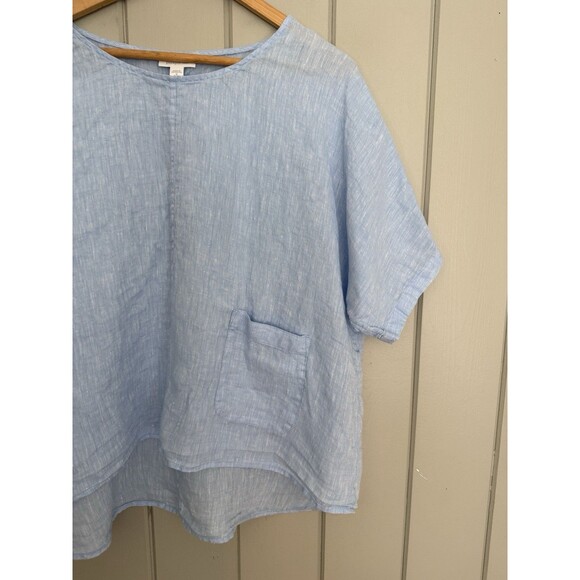 Pure J Jill Linen Tunic Top Medium Petite MP Blue Dolman Sleeves Pocket Boho - Picture 2 of 7
